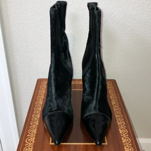 New 8 Enzo Angiolini Boots Black Leather Fur  Zip