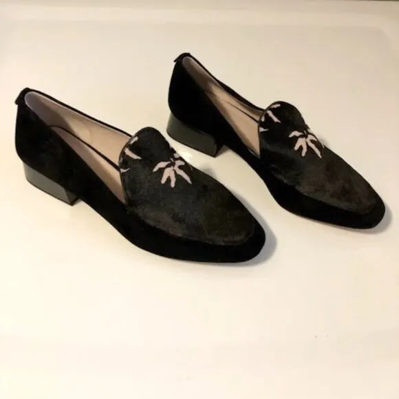 New AD &amp; Daughters x Anthropologie Greyan Loafer Black Calf Hair Palm Leaf 7.5