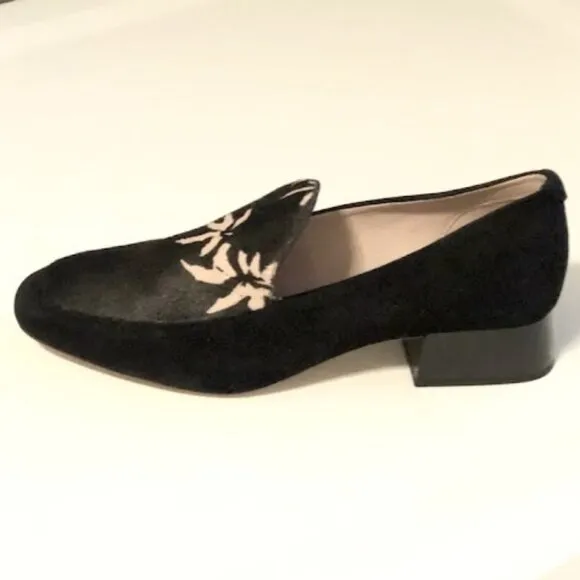 New AD &amp; Daughters x Anthropologie Greyan Loafer Black Calf Hair Palm Leaf 7.5