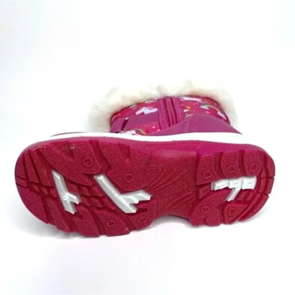 NEW Adorababy Pink Unicorn Faux Fur Snowflake Strap Boots US 9 Toddler
