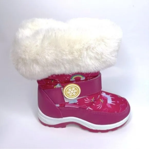 NEW Adorababy Pink Unicorn Faux Fur Snowflake Strap Boots US 9 Toddler