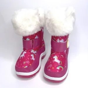 NEW Adorababy Pink Unicorn Faux Fur Snowflake Strap Boots US 9 Toddler