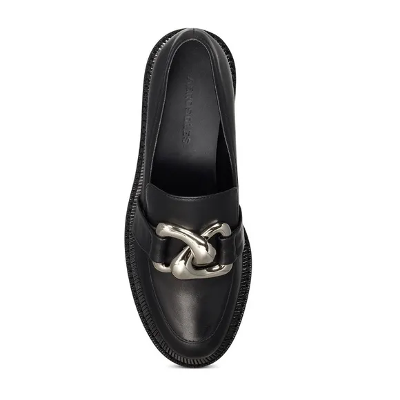 NEW! AEROSOLES Lilia Black Leather Loafers with Chunky Chain Detail SZ 6 NWOT