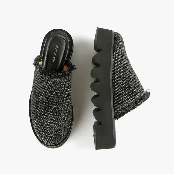 NEW ALL BLACK Raffy Round Lugg Flats black for women 764tn