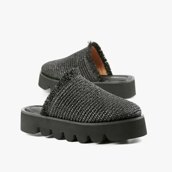 NEW ALL BLACK Raffy Round Lugg Flats black for women 764tn
