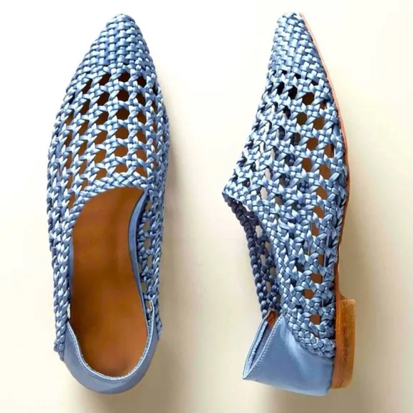 NEW Anthropologie Bibi Lou Woven Pointed Toe Flats Celeste Sky Blue SZ 37