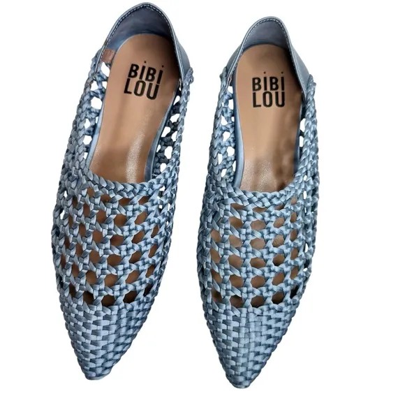 NEW Anthropologie Bibi Lou Woven Pointed Toe Flats Celeste Sky Blue SZ 37