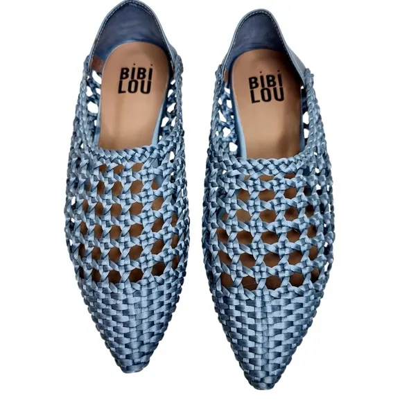 NEW Anthropologie Bibi Lou Woven Pointed Toe Flats Celeste Sky Blue SZ 37