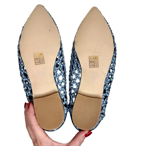 NEW Anthropologie Bibi Lou Woven Pointed Toe Flats Celeste Sky Blue SZ 37
