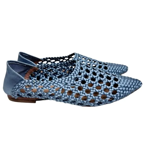 NEW Anthropologie Bibi Lou Woven Pointed Toe Flats Celeste Sky Blue SZ 37