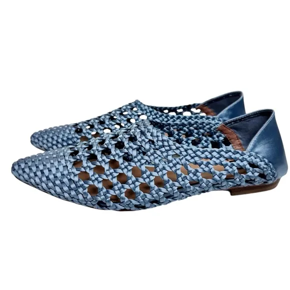 NEW Anthropologie Bibi Lou Woven Pointed Toe Flats Celeste Sky Blue SZ 37