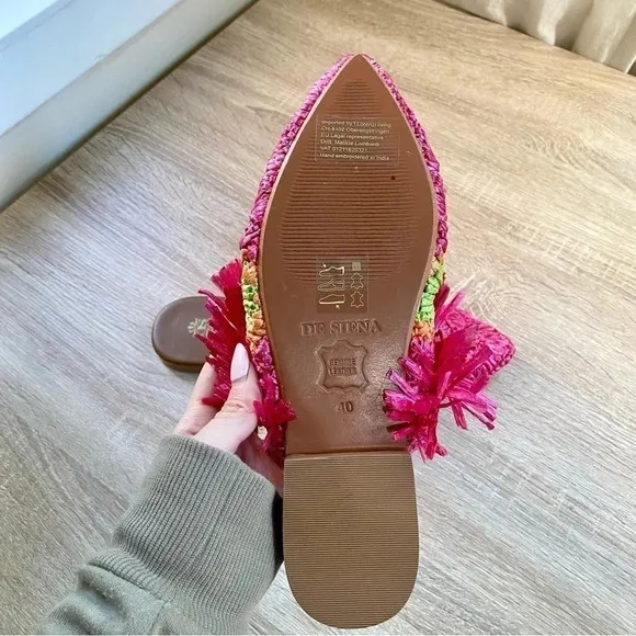 New Anthropologie De Siena Mouna Flats Slides Mules Woven Sandals Hot Pink