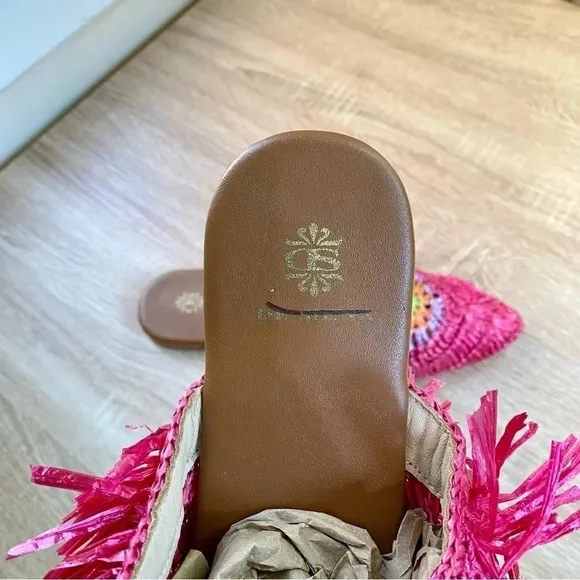 New Anthropologie De Siena Mouna Flats Slides Mules Woven Sandals Hot Pink