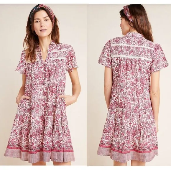 New! Anthropologie Georgina Tiered Shirtdress Women's Size XL