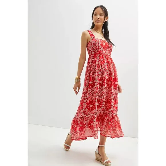 New Anthropologie Sachin &amp; Babi Embroidered Floral Maxi Dress Size 4