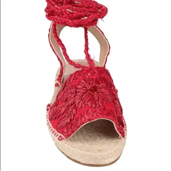 NEW Antik Batik Tori designed in Paris red raffia ankle wrap espadrilles