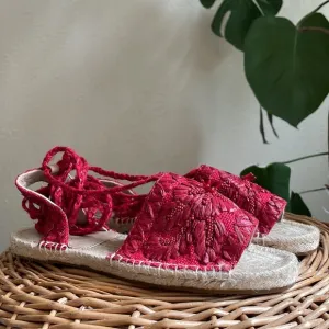 NEW Antik Batik Tori designed in Paris red raffia ankle wrap espadrilles