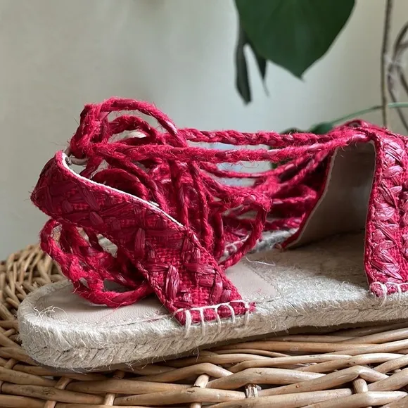 NEW Antik Batik Tori designed in Paris red raffia ankle wrap espadrilles
