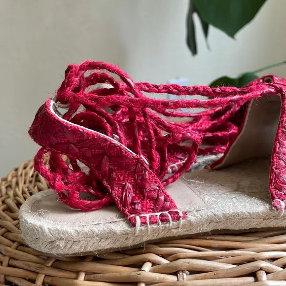 NEW Antik Batik Tori designed in Paris red raffia ankle wrap espadrilles
