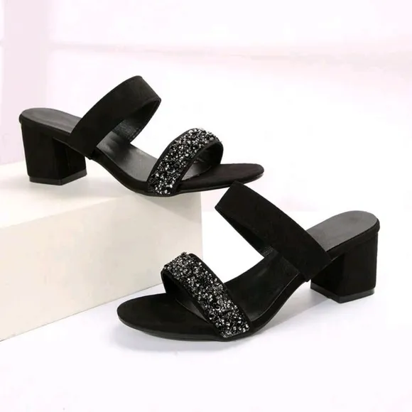 New Arrival Versatile High Heel Slippers For Women, Golden Round-Toe Slip-On