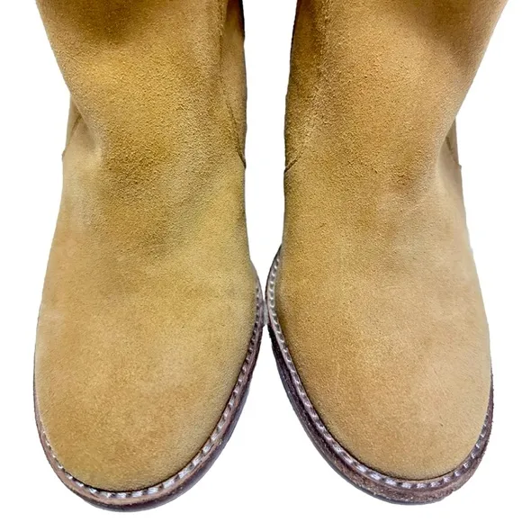 NEW Arturo Chiang Maira Suede Shearling Fur Lined Heel Boots Wmns Size 7.5 Camel