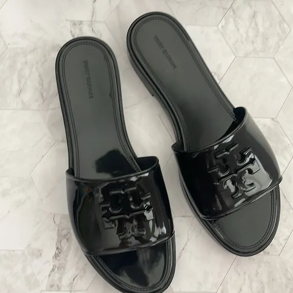 New, Authentic Tory Burch Black Jelly Slides Slippers Flip Flops Eleanor 9 or 10