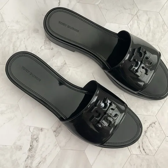 New, Authentic Tory Burch Black Jelly Slides Slippers Flip Flops Eleanor 9 or 10