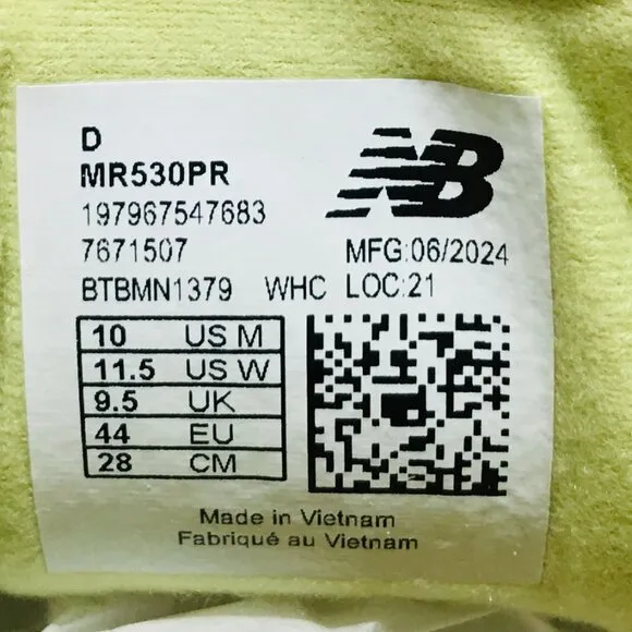 New Balance 530 Salehe Bembury MR530PR Yellow Green Men’s Sneaker 10 D - Medium