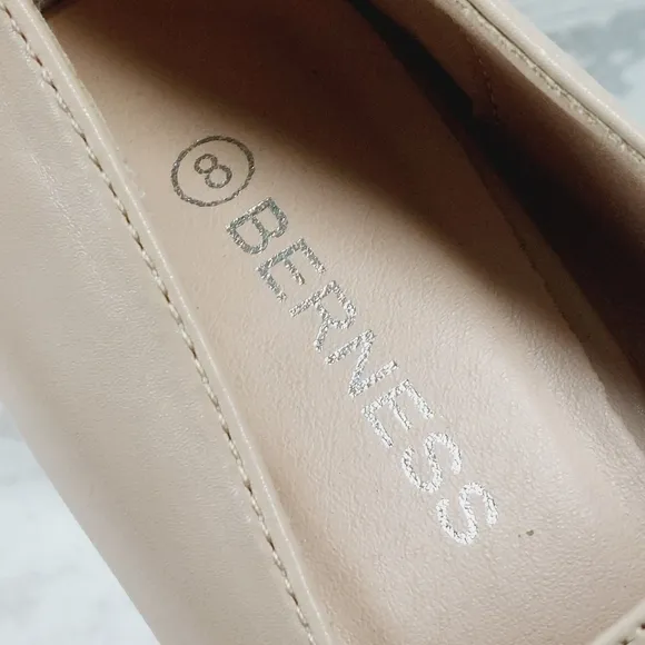 New Berness Bella Cream Faux Leather Heeled Platform Loafers i15