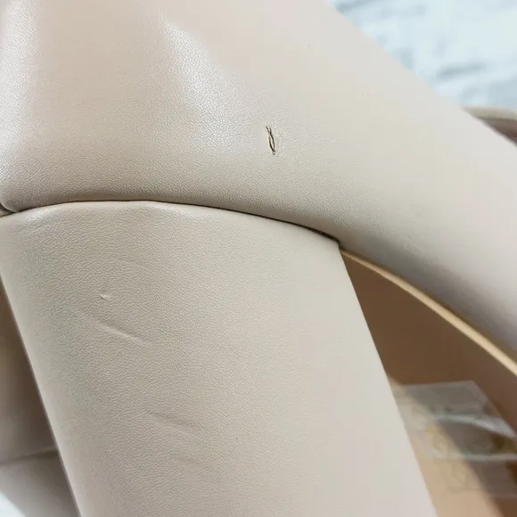 New Berness Bella Cream Faux Leather Heeled Platform Loafers i15