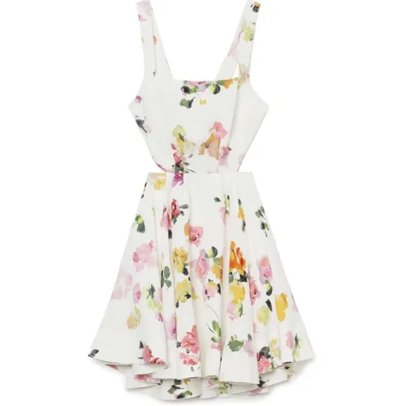 NEW BEST AJE Clara Linen Floral Mini Dress White Pink Blush Spring Back Bow