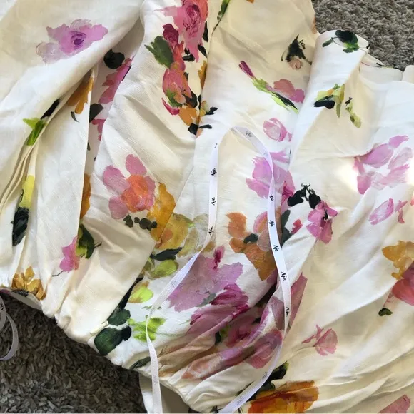 NEW BEST AJE Clara Linen Floral Mini Dress White Pink Blush Spring Back Bow