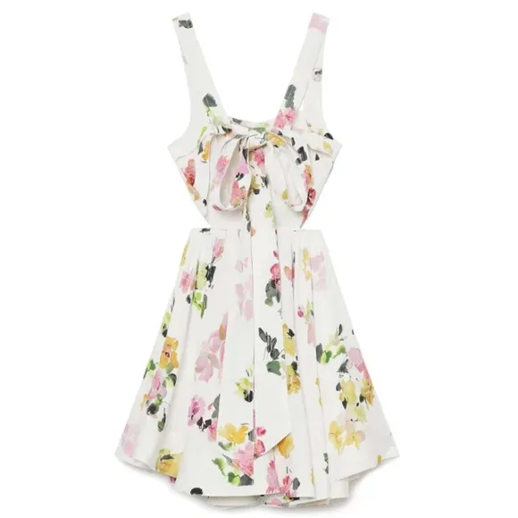 NEW BEST AJE Clara Linen Floral Mini Dress White Pink Blush Spring Back Bow