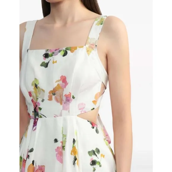 NEW BEST AJE Clara Linen Floral Mini Dress White Pink Blush Spring Back Bow