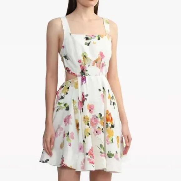 NEW BEST AJE Clara Linen Floral Mini Dress White Pink Blush Spring Back Bow