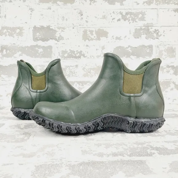 New Bogs Basin Waterproof Rubber Green Chelsea Ankle Boots W388