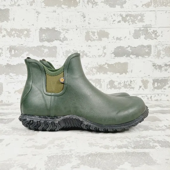 New Bogs Basin Waterproof Rubber Green Chelsea Ankle Boots W388