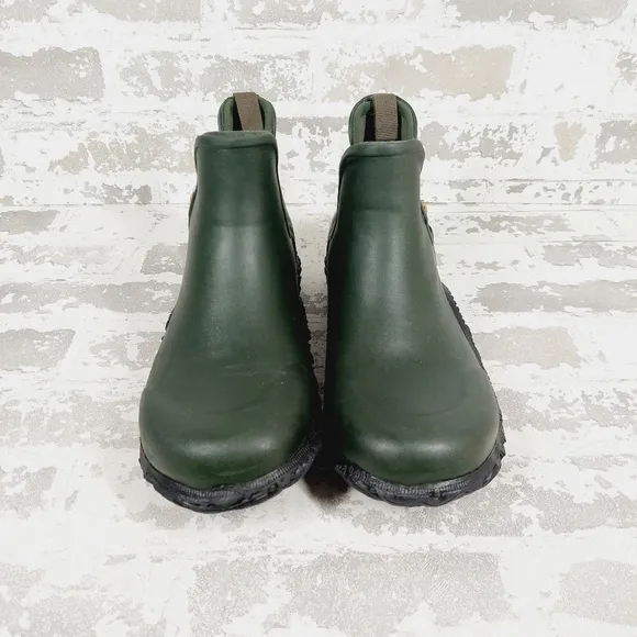 New Bogs Basin Waterproof Rubber Green Chelsea Ankle Boots W388