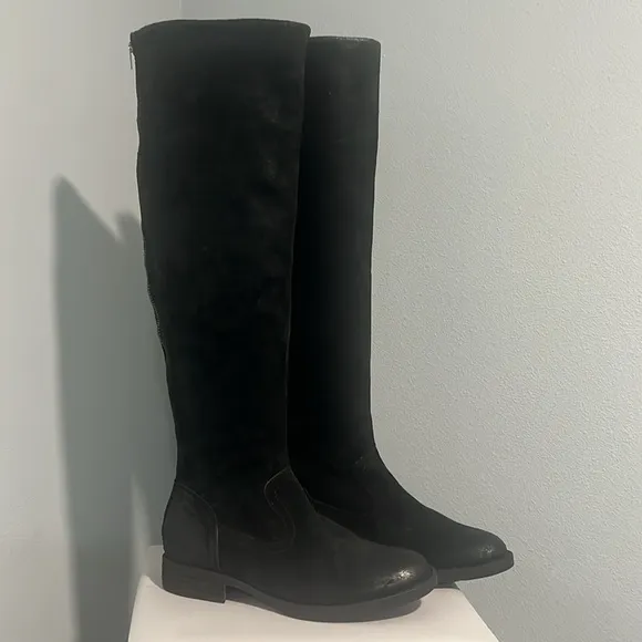 NEW BORN BLACK BORMAN LEOPARD PRINT LINED OVER the KNEE RIDING BOOTS