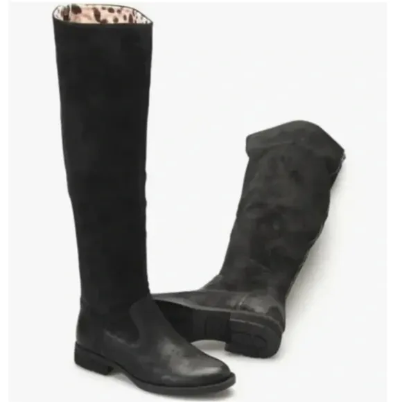 NEW BORN BLACK BORMAN LEOPARD PRINT LINED OVER the KNEE RIDING BOOTS
