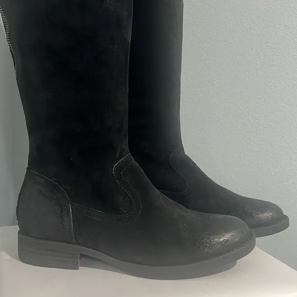 NEW BORN BLACK BORMAN LEOPARD PRINT LINED OVER the KNEE RIDING BOOTS
