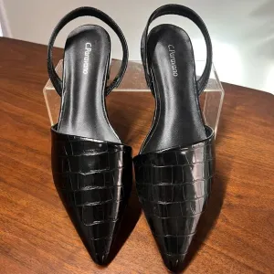 New C. Paravano Flats 7.5/40 EU Black Leather Pointed Toe Slingback Strap Women