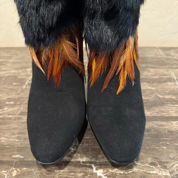 NEW Capelta Fur and Feather Heeled Leather Boots