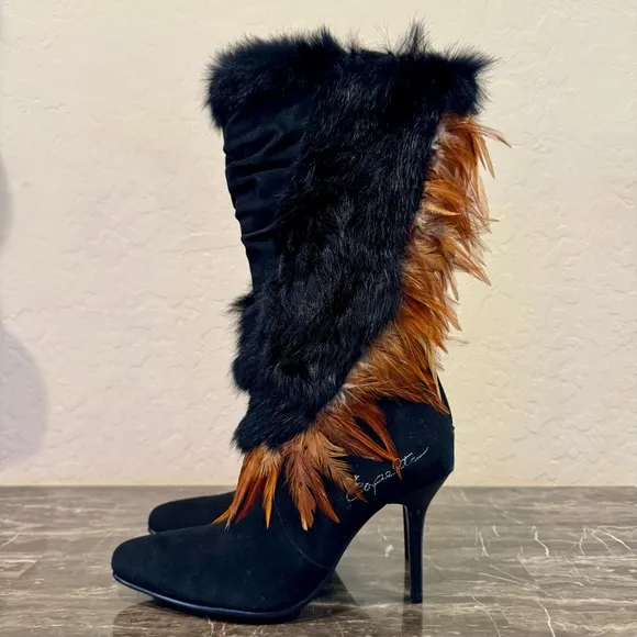 NEW Capelta Fur and Feather Heeled Leather Boots
