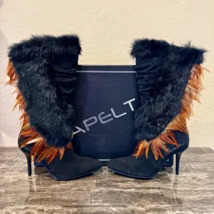 NEW Capelta Fur and Feather Heeled Leather Boots