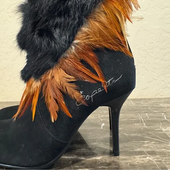 NEW Capelta Fur and Feather Heeled Leather Boots