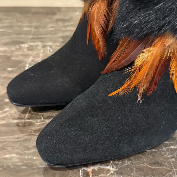 NEW Capelta Fur and Feather Heeled Leather Boots