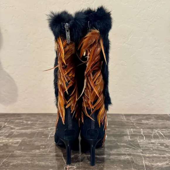 NEW Capelta Fur and Feather Heeled Leather Boots