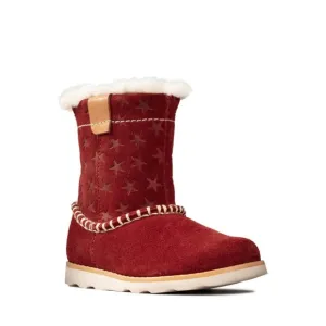 NEW Clarks Crown Piper Dark Red Suede Fur Lined Boots, Girls Size UK 12.5 US 13