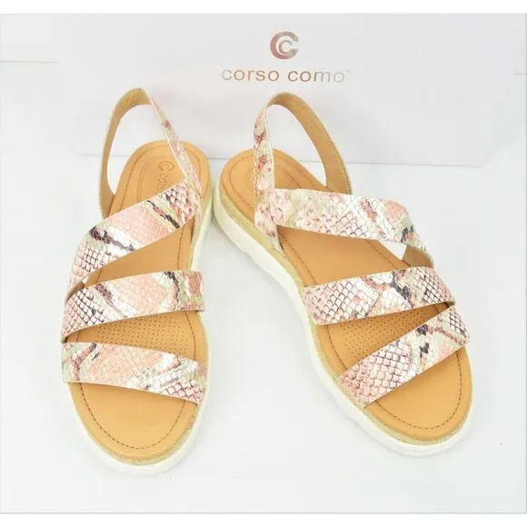 New! Corso Como Women's Snakeskin Embossed Leather Espadrille Sandals